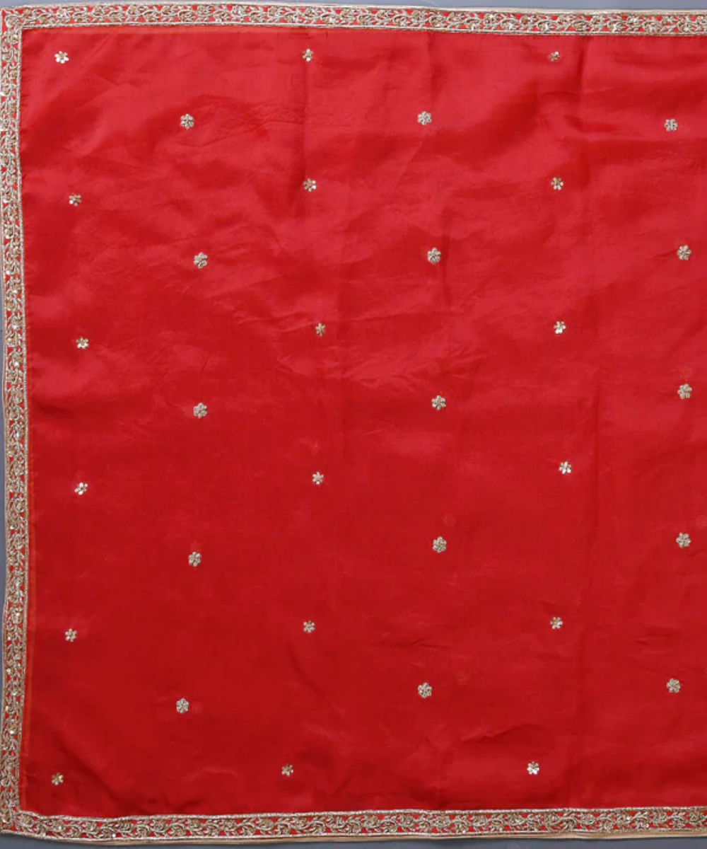 Handloom Red Organza Dupatta With Zardozi Border