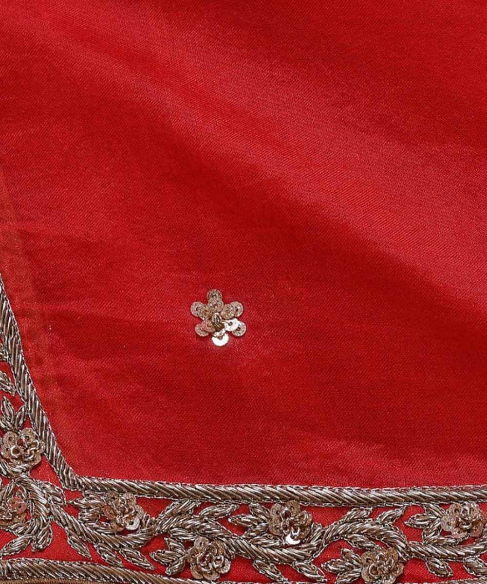 Handloom Red Organza Dupatta With Zardozi Border