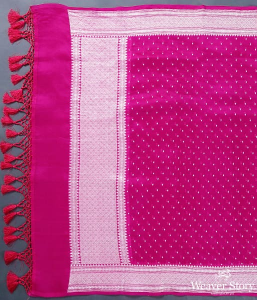 Handwoven_Bnaarsi_organza_dupatta_in_hot_pink_with_silver_zari_weave_WeaverStory_02