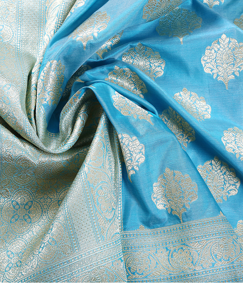 Powder_Blue_Silk_Dupatta_,with_Leaf_Motif_and_Floral_Border_WeaverStory_03