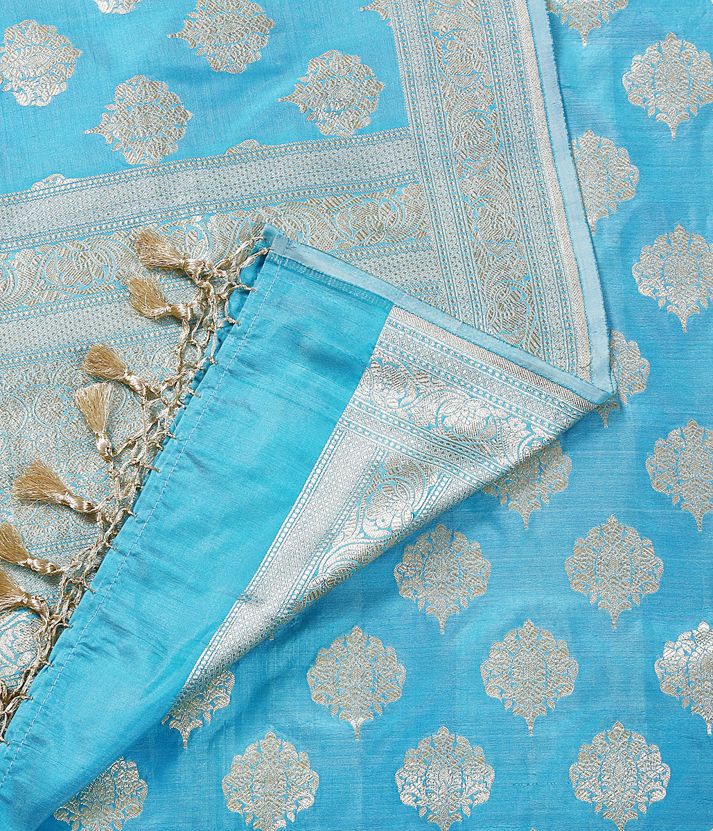 Powder_Blue_Silk_Dupatta_,with_Leaf_Motif_and_Floral_Border_WeaverStory_04