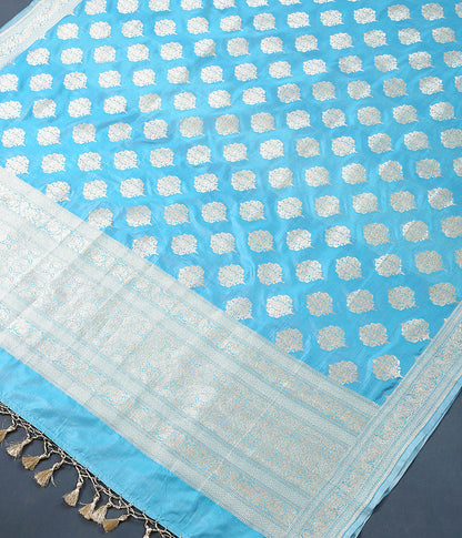 Powder_Blue_Silk_Dupatta_,with_Leaf_Motif_and_Floral_Border_WeaverStory_05