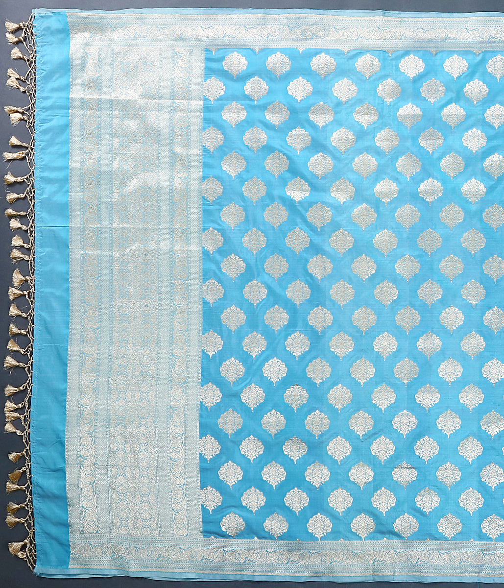 Powder_Blue_Silk_Dupatta_,with_Leaf_Motif_and_Floral_Border_WeaverStory_02