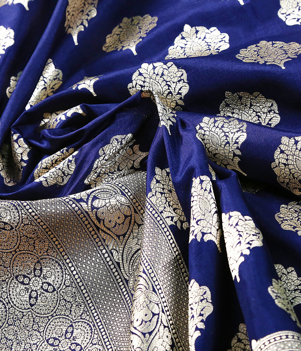 Navy_Blue_Silk_Dupatta,_with_Leaf_Motif_and_Floral_Border_WeaverStory_03