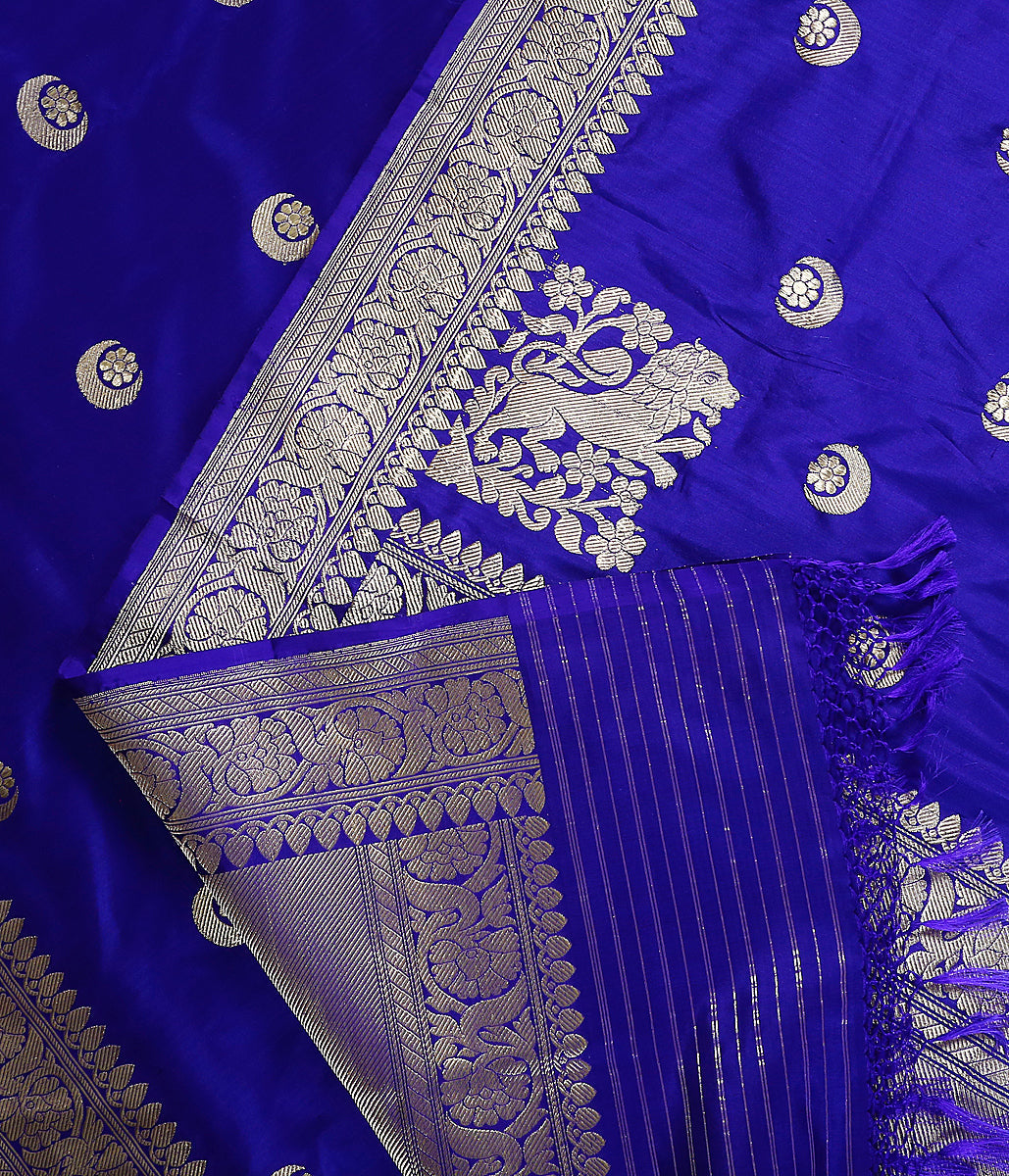 Handloom_blue_Banarasi_Katan_Silk_Dupatta_with_lion_motifs_on_the_pallu_WeaverStory_04