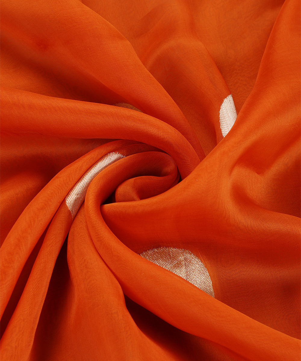 Orange_Handloom_Pure_Kora_Silk_Banarasi_Dupatta_With_Zari_Booti_WeaverStory_05