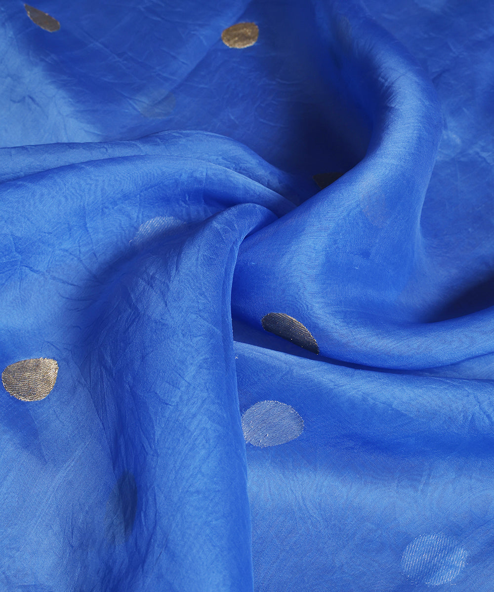 Handloom_Royal_Blue_Organza_Silk_Saree_With_Buttis_WeaverStory_05