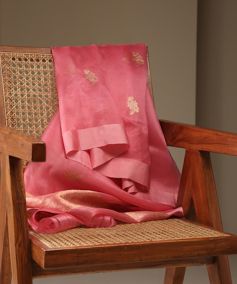 Pink_Handloom_Pure_Kora_Silk_Banarasi_Dupatta_With_Zari_Booti_WeaverStory_01