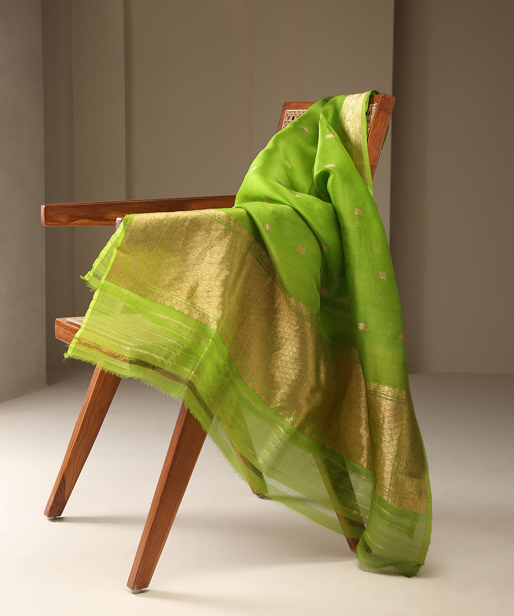 Paroot_Green_Handloom_Pure_Kora_Silk_Banarasi_Dupatta_With_Kadhwa_Booti_And_Floral_Jaal_WeaverStory_01