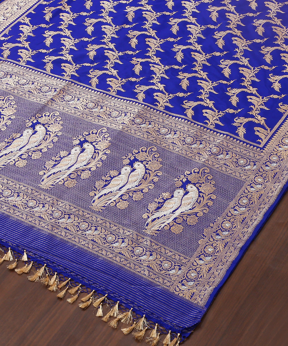 Handloom Blue Pure Katan Silk Banarasi Dupatta With Jaal