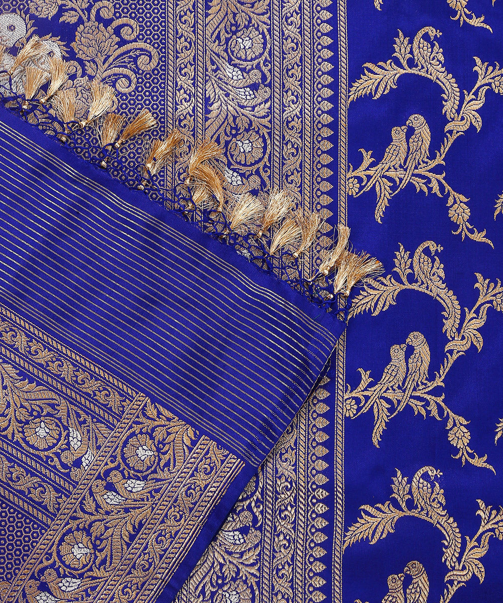 Handloom Blue Pure Katan Silk Banarasi Dupatta With Jaal