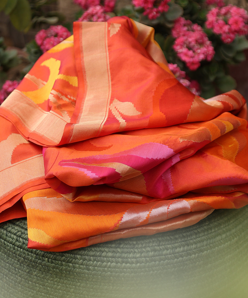 Orange_Handloom_Pure_Katan_Silk_Gyasar_Jangla_Banarasi_Dupatta_WeaverStory_01