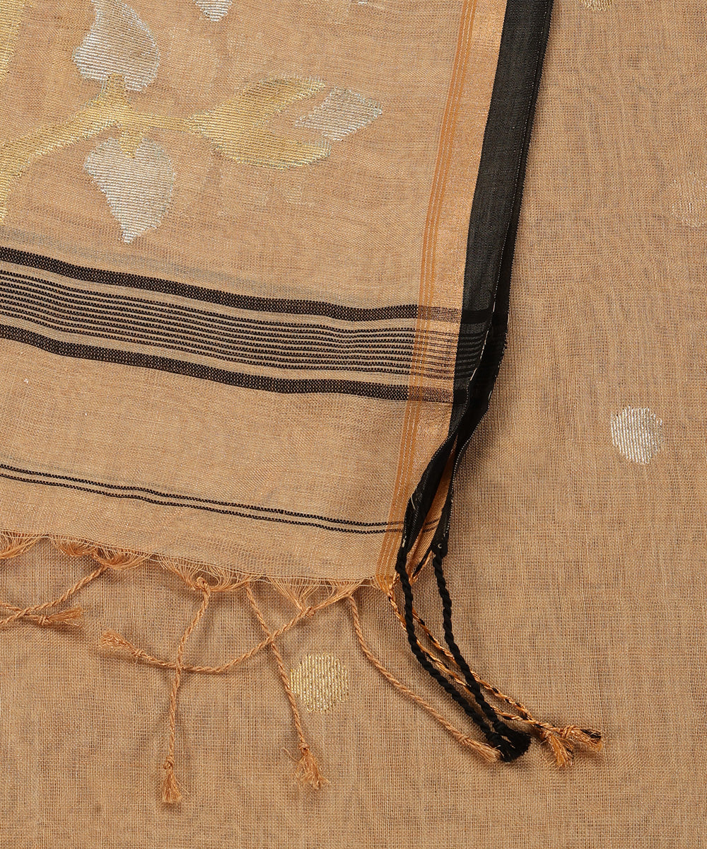 Brown_And_Black_Handloom_Pure_Linen_Tissue_Banarasi_Dupatta_With_Jamdani_Weave_WeaverStory_04