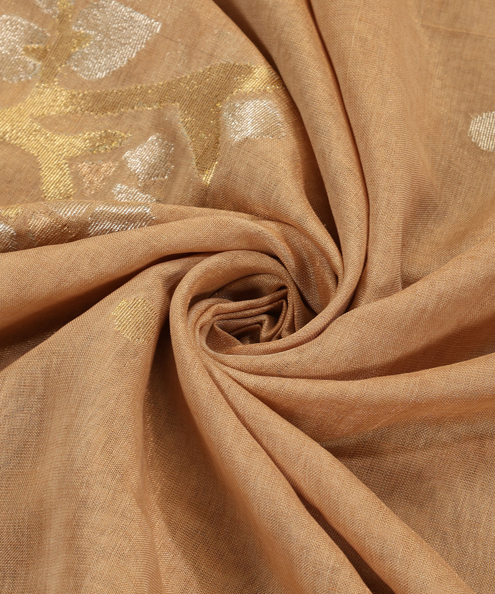 Brown_And_Black_Handloom_Pure_Linen_Tissue_Banarasi_Dupatta_With_Jamdani_Weave_WeaverStory_05