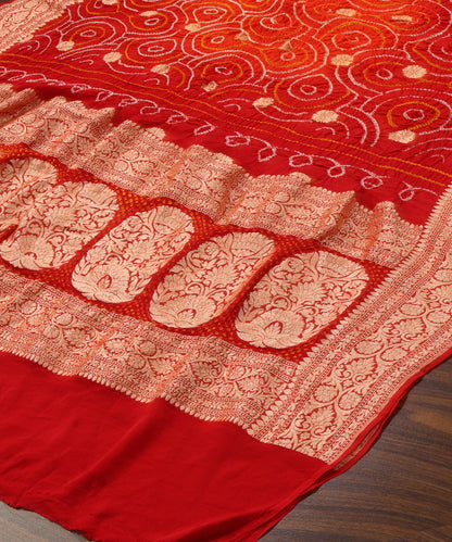 Red_And_Orange_Handloom_Pure_Georgette_Banarasi_Bandhej_Handloom_Dupatta_With_Flower_Boota_WeaverStory_03