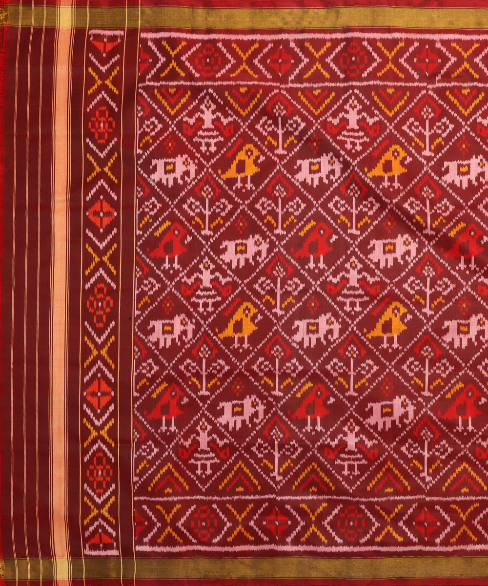 Maroon_Handloom_Pure_Mulberry_Silk_Ikat_Patola_Dupatta_With_Hathi_Popat_Motif_WeaverStory_03