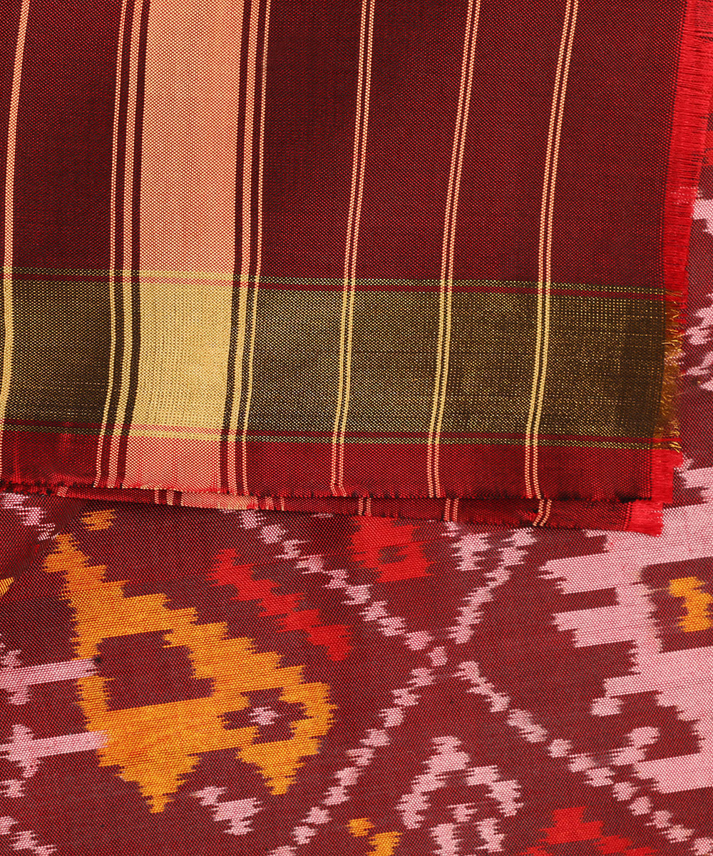 Maroon_Handloom_Pure_Mulberry_Silk_Ikat_Patola_Dupatta_With_Hathi_Popat_Motif_WeaverStory_04