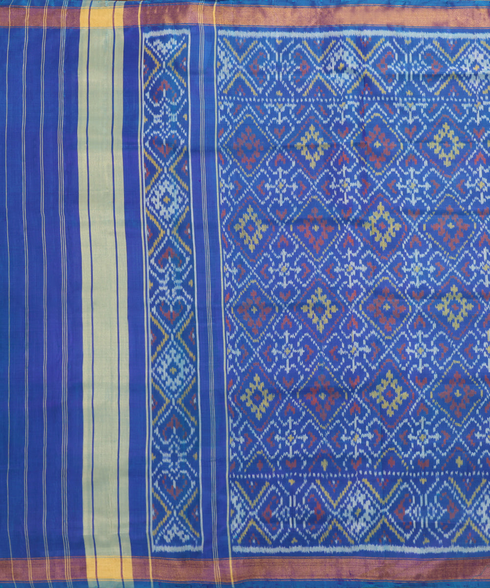 Handloom_Blue_Pure_Mulberry_Silk_Ikat_Patola_Dupatta_With_Tissue_Border_WeaverStory_02