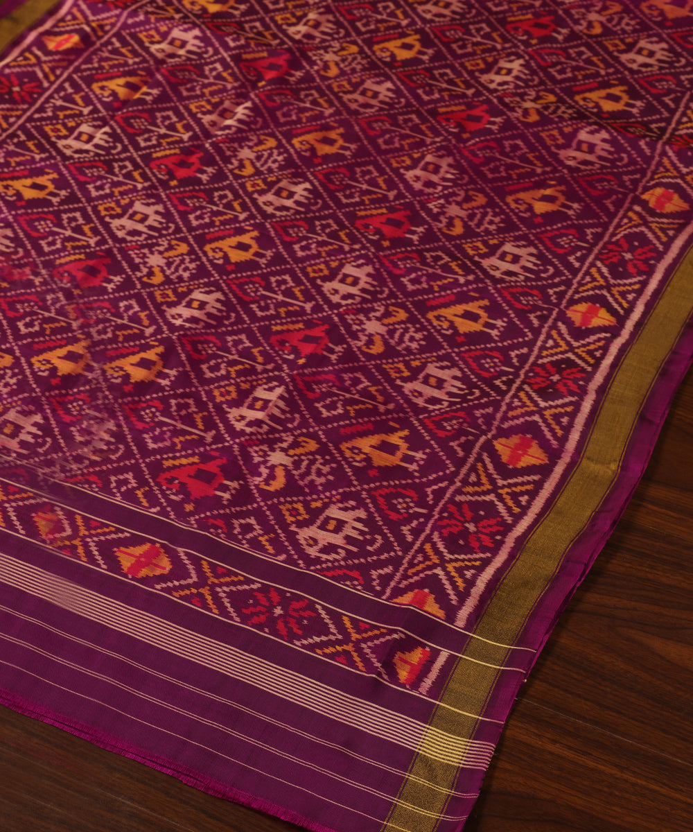 Handloom_Purple_Pure_Mulberry_Silk_Ikat_Patola_Dupatta_With_Hathi_Popat_Motif_WeaverStory_03