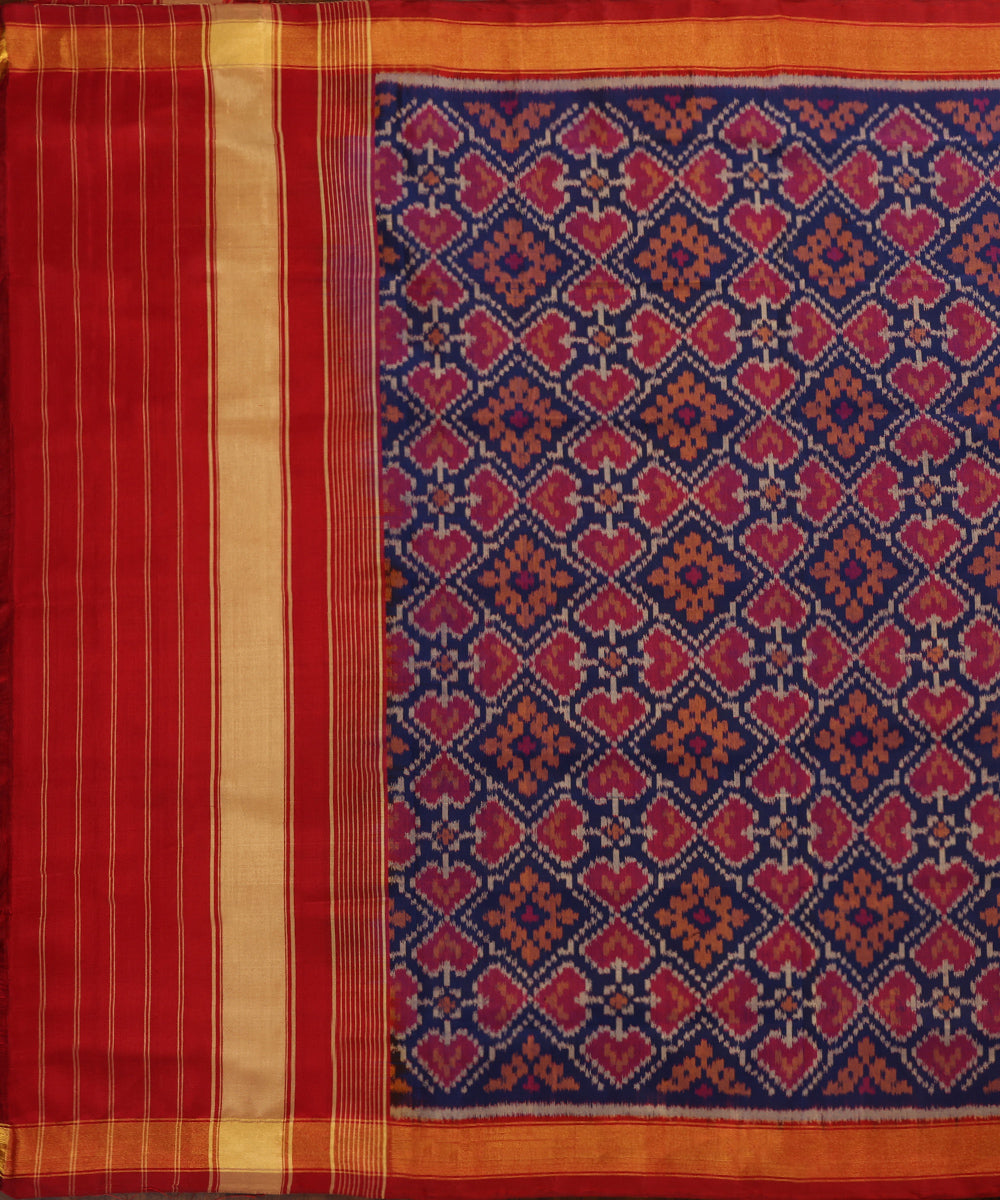 Handloom_Blue_Pure_Mulberry_Silk_Ikat_Patola_Dupatta_With_Maroon_Border_Palla_WeaverStory_02