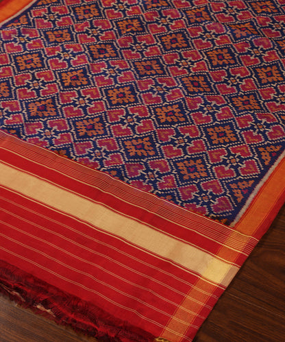 Handloom_Blue_Pure_Mulberry_Silk_Ikat_Patola_Dupatta_With_Maroon_Border_Palla_WeaverStory_03