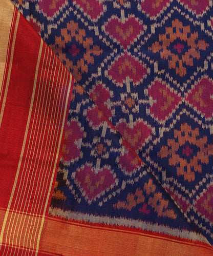 Handloom_Blue_Pure_Mulberry_Silk_Ikat_Patola_Dupatta_With_Maroon_Border_Palla_WeaverStory_04