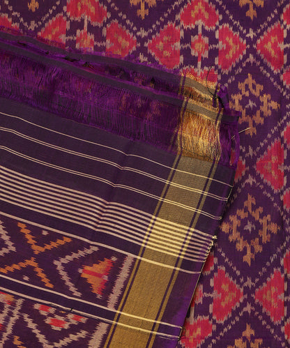 Handloom_Purple_Mulberry_Silk_Ikat_Patola_Dupatta_With_Gold_Tissue_Border_WeaverStory_04