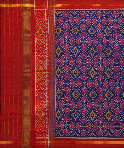 Blue_Handloom_Pure_Mulberry_Silk_Ikat_Patola_Dupatta_With_Maroon_Border_Palla_WeaverStory_02