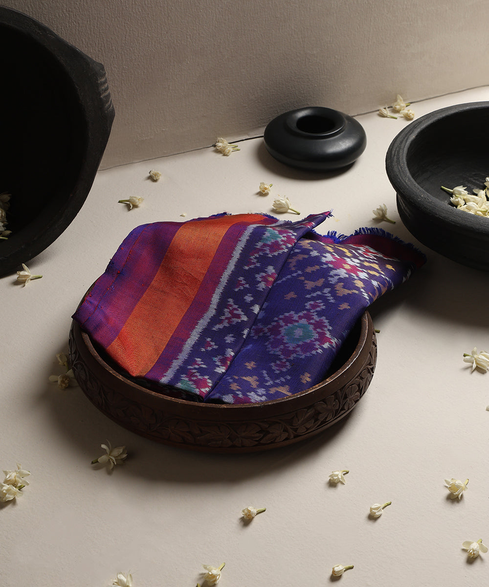 Handloom_Ink_Blue_Mulberry_Silk_Ikat_Patola_Dupatta_With_Purple_Border_Palla_WeaverStory_01