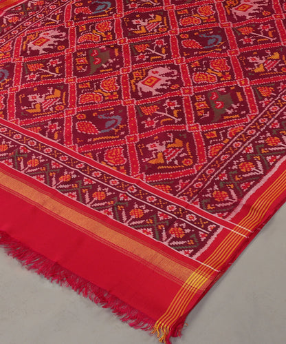 Handloom_Red_Mulberry_Silk_Patola_Dupatta_With_Hathi_Popat_And_Traditional_Ikat_WeaverStory_03