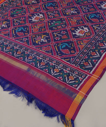 Handloom_Blue_Mulberry_Silk_Patola_Dupatta_With_Hathi_Popat_And_Traditional_Ikat_WeaverStory_03