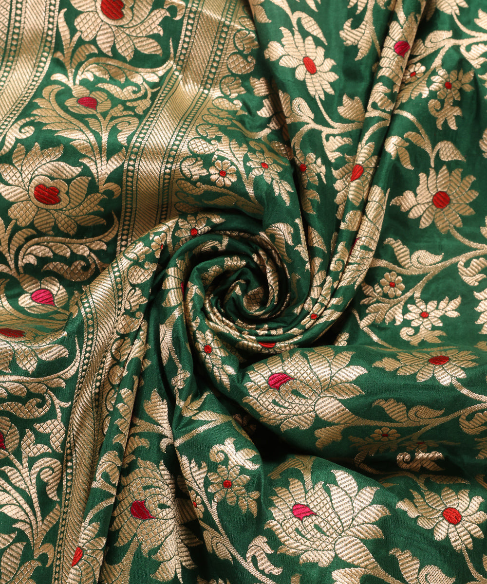 Handloom_Emerald_Green_Pure_Katan_Silk_Banarasi_Dupatta_With_Floral_Jaal_And_Red_And_Pink_Meena_WeaverStory_05