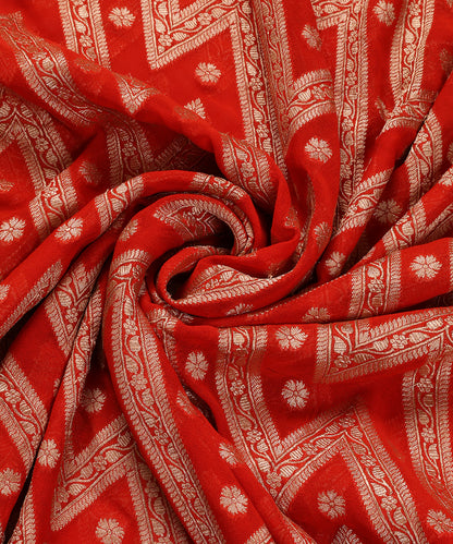 Red_Handloom_Pure_Banarasi_Georgette_Dupatta_With_Chevron_Motif_WeaverStory_05