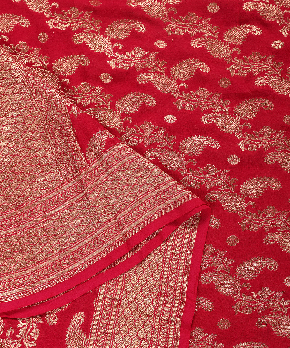 Red/_Pink_Handloom_Pure_Banarasi_Georgette_Dupatta_With_Paisley_Jaal_WeaverStory_04