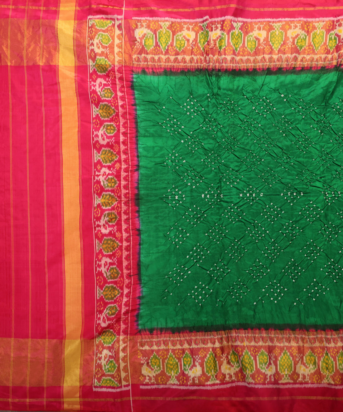 Pink_And_Green_Handloom_Pure_Mulberry_Silk_Bandhej_Patola_Dupatta_With_Border_WeaverStory_02