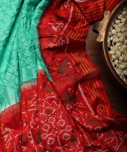 Handloom_Turquoise_And_Red_Pure_Mulberry_Silk_Bandhej_Patola_Dupatta_WeaverStory_01