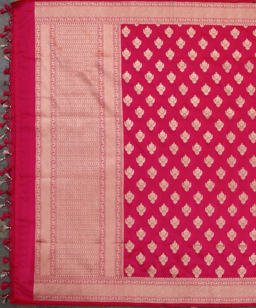 Handloom_Hot_Pink_Pure_Katan_Silk_Cutwork_Banarasi_Dupatta_With_Boota_WeaverStory_02