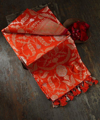 Orange_Handloom_Pure_Katan_Silk_Cutwork_Banarasi_Dupatta_With_Pink_Selvedge_WeaverStory_01