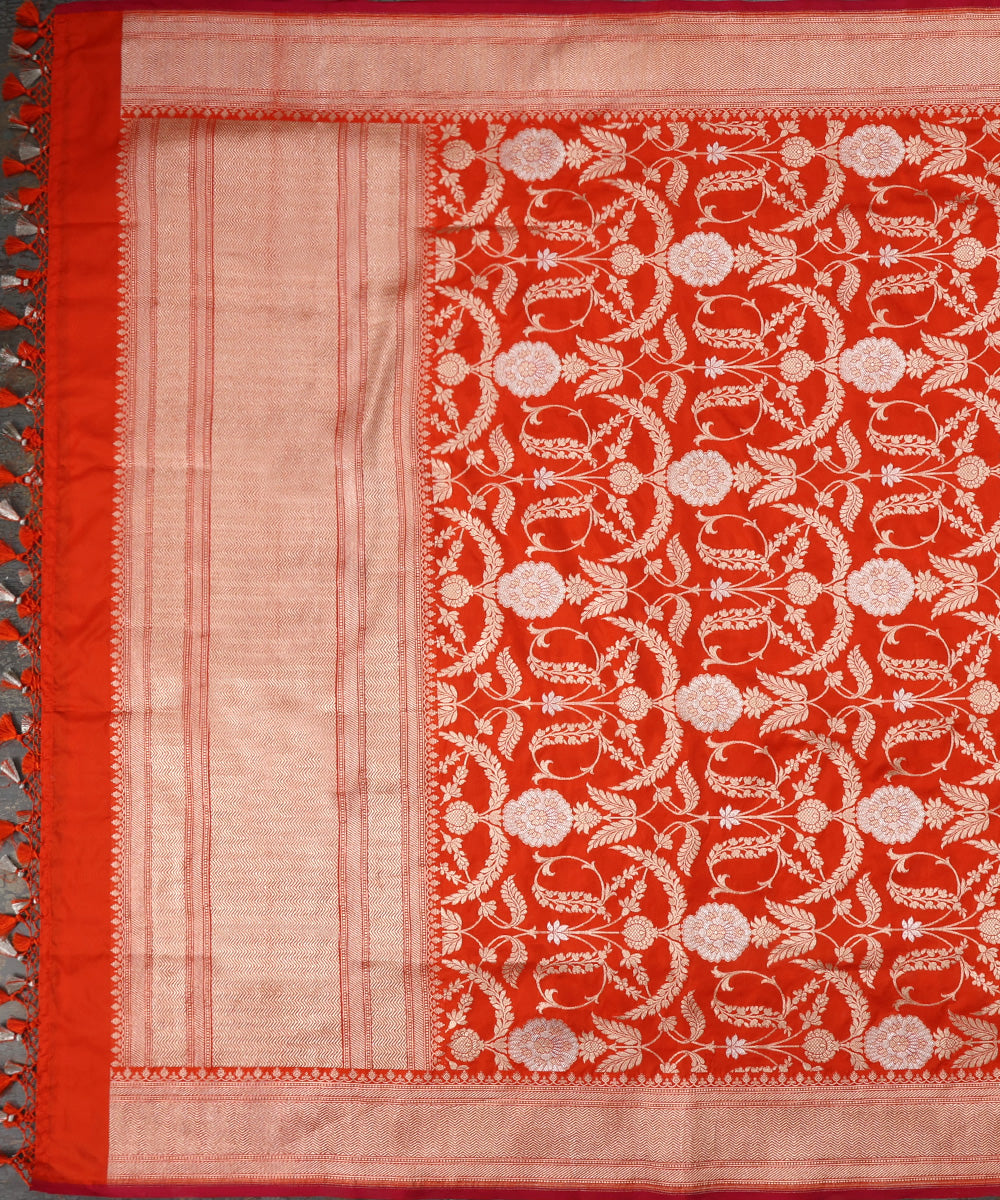 Orange_Handloom_Pure_Katan_Silk_Cutwork_Banarasi_Dupatta_With_Pink_Selvedge_WeaverStory_02