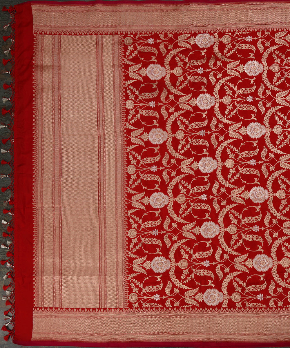 Red_Handloom_Pure_Katan_Silk_Cutwork_Banarasi_Dupatta_With_Pink_Selvedge_WeaverStory_02