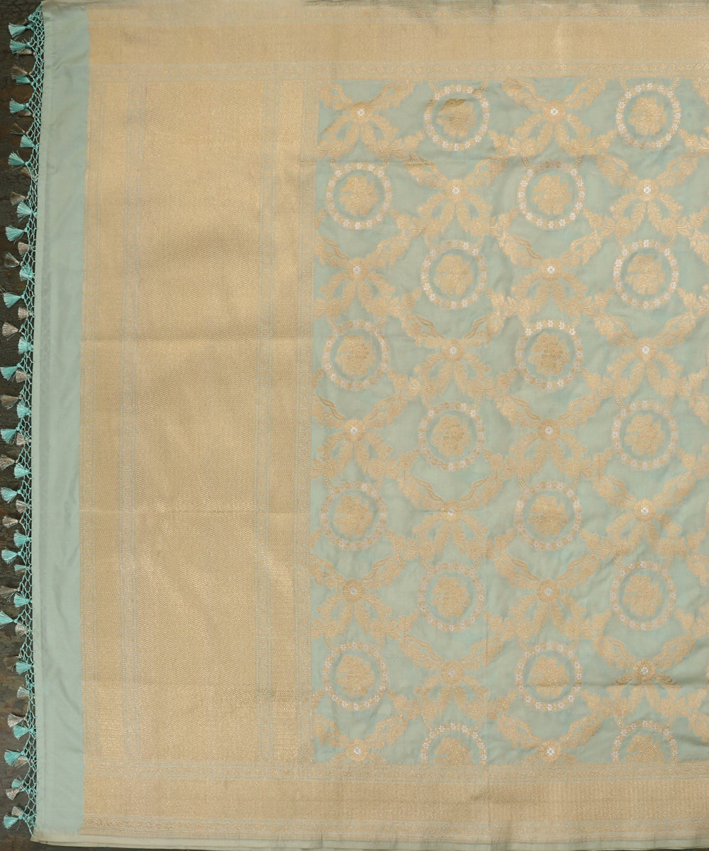 Ice_Blue_Handloom_Pure_Katan_Silk_Banarasi_Dupatta_With_Gold_Silver_Jaal_WeaverStory_02