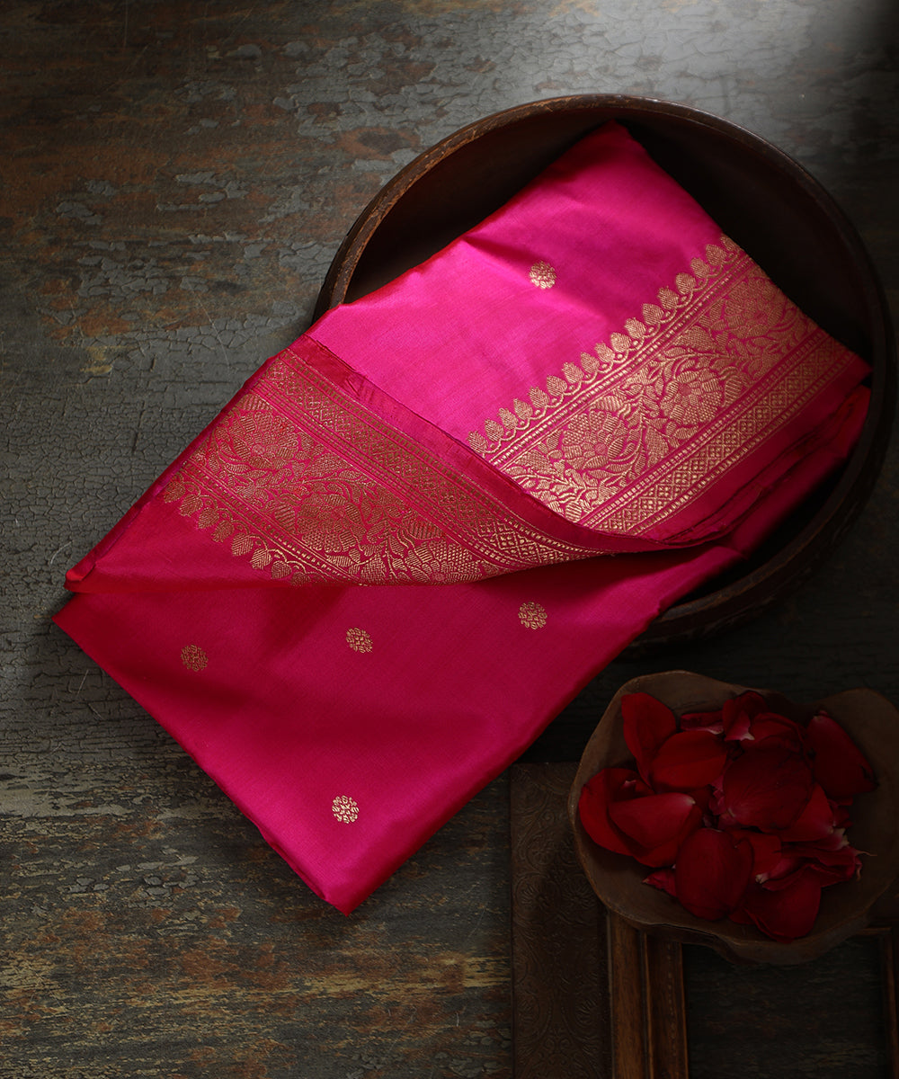 Handloom_Pink_Pure_Katan_Silk_Dupatta_With_Kadhwa_Boota_WeaverStory_01