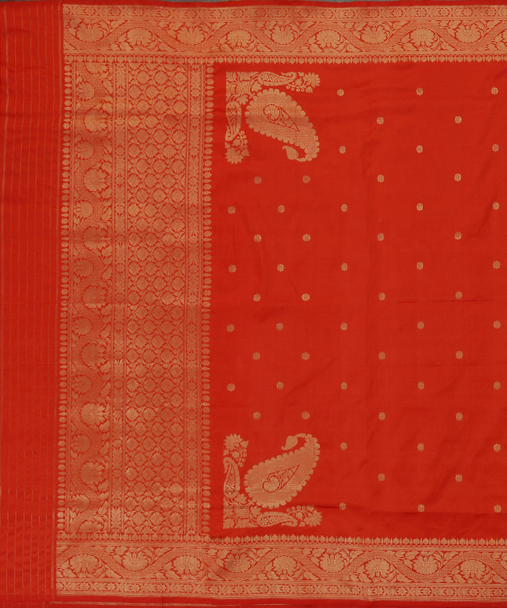 Handloom_Orange_Pure_Katan_Silk_Banarasi_Dupatta_With_Konia_And_Booti_WeaverStory_02