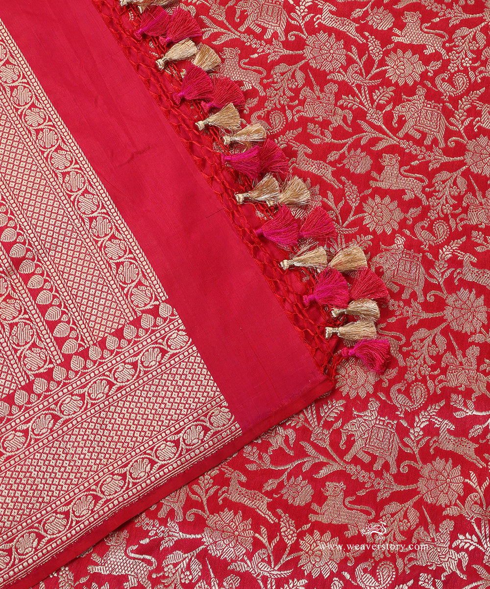 Rani_Pink_Handloom_Pure_Katan_Silk_Kimkhab_Shikargah_Banarasi_Dupatta_WeaverStory_04