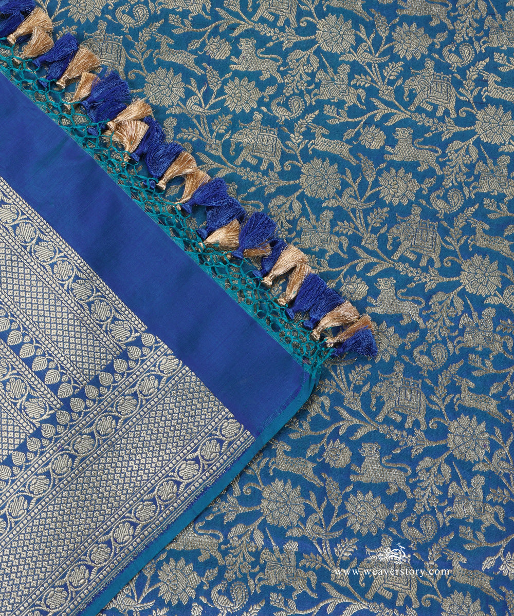 Teal_Handloom_Pure_Katan_Silk_Kimkhab_Shikargah_Banarasi_Dupatta_WeaverStory_04