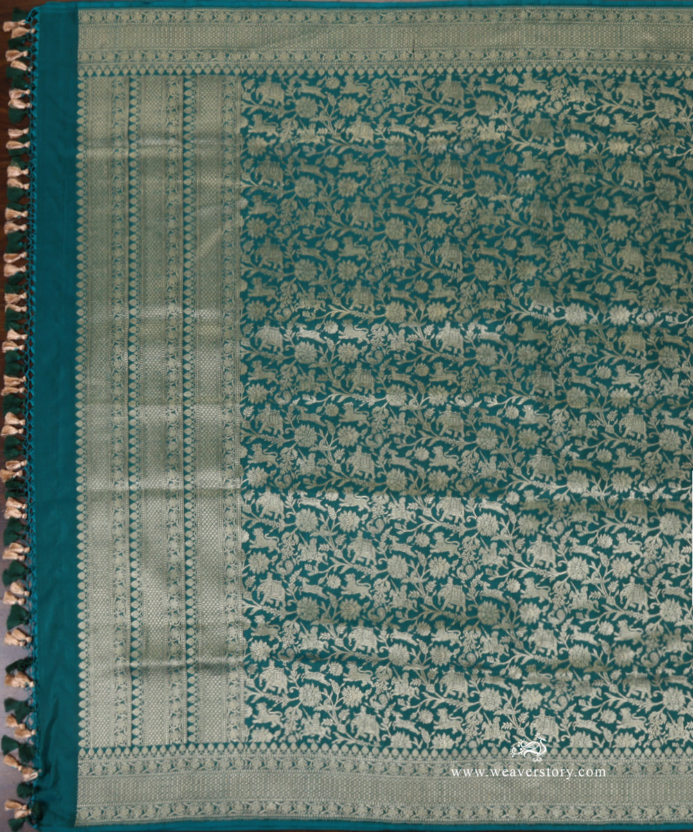 Teal_Green_Handloom_Pure_Katan_Silk_Kimkhab_Shikargah_Banarasi_Dupatta_WeaverStory_02