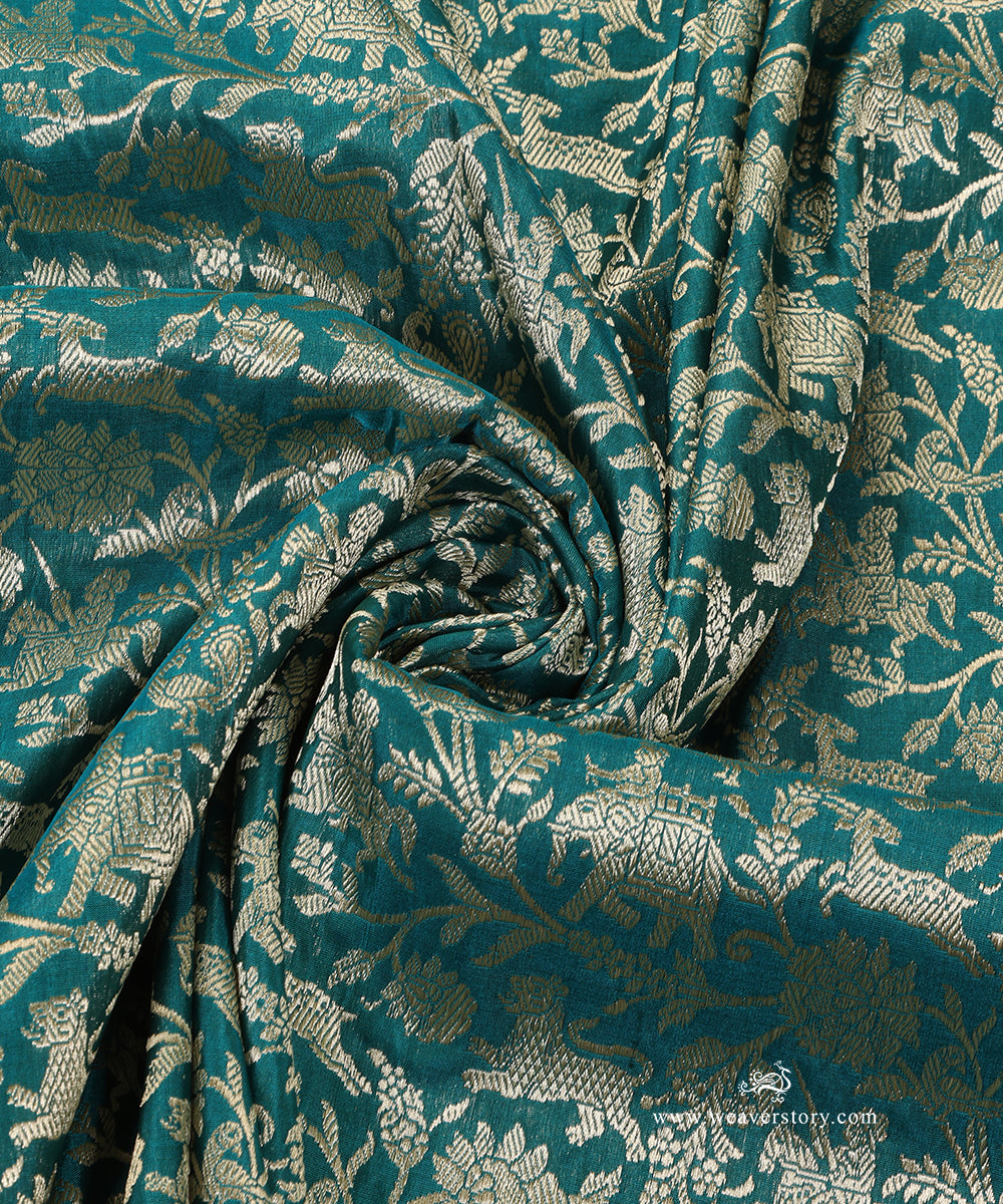 Teal_Green_Handloom_Pure_Katan_Silk_Kimkhab_Shikargah_Banarasi_Dupatta_WeaverStory_05