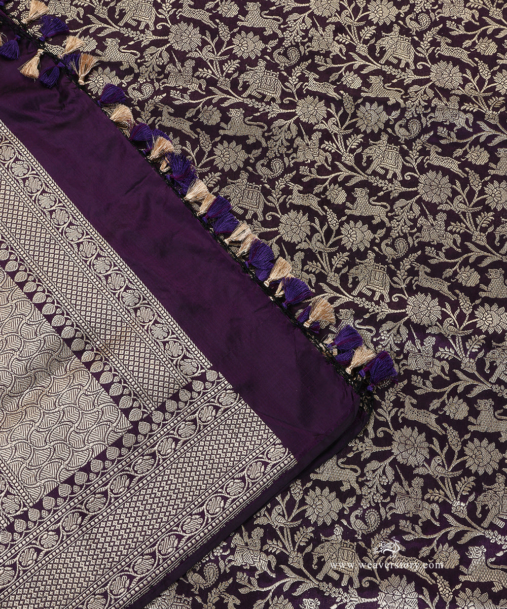 Handloom_Purple_Pure_Katan_Silk_Kimkhab_Shikargah_Banarasi_Dupatta_WeaverStory_04