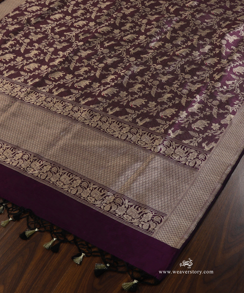 Handloom_Purple_Pure_Katan_Silk_Kimkhab_Shikargah_Banarasi_Dupatta_With_Pink_Meena_WeaverStory_03