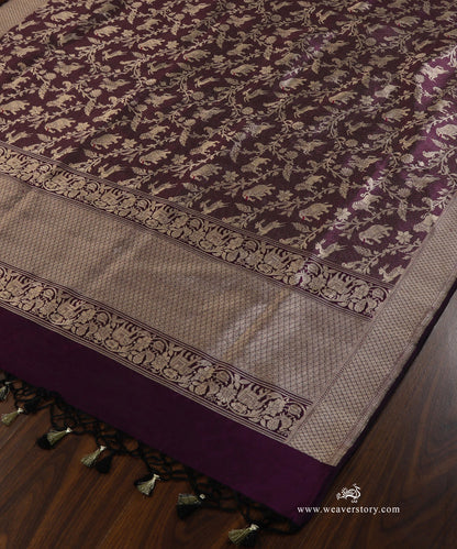 Handloom_Purple_Pure_Katan_Silk_Kimkhab_Shikargah_Banarasi_Dupatta_With_Pink_Meena_WeaverStory_03